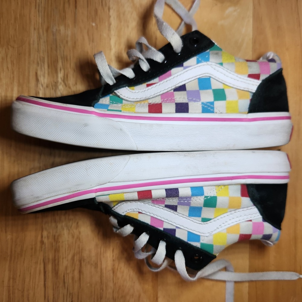 VANS Shoes Old Skool Checkerboard Sneakers Multicolor Canvas Lace Up Size 3 Kids - Picture 8 of 10